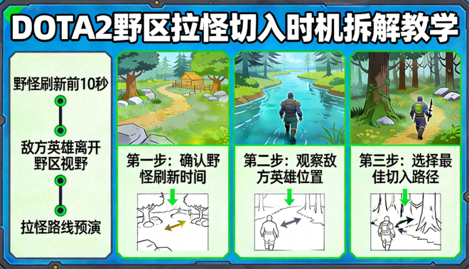 DOTA2野区拉怪切入时机拆解教学画面